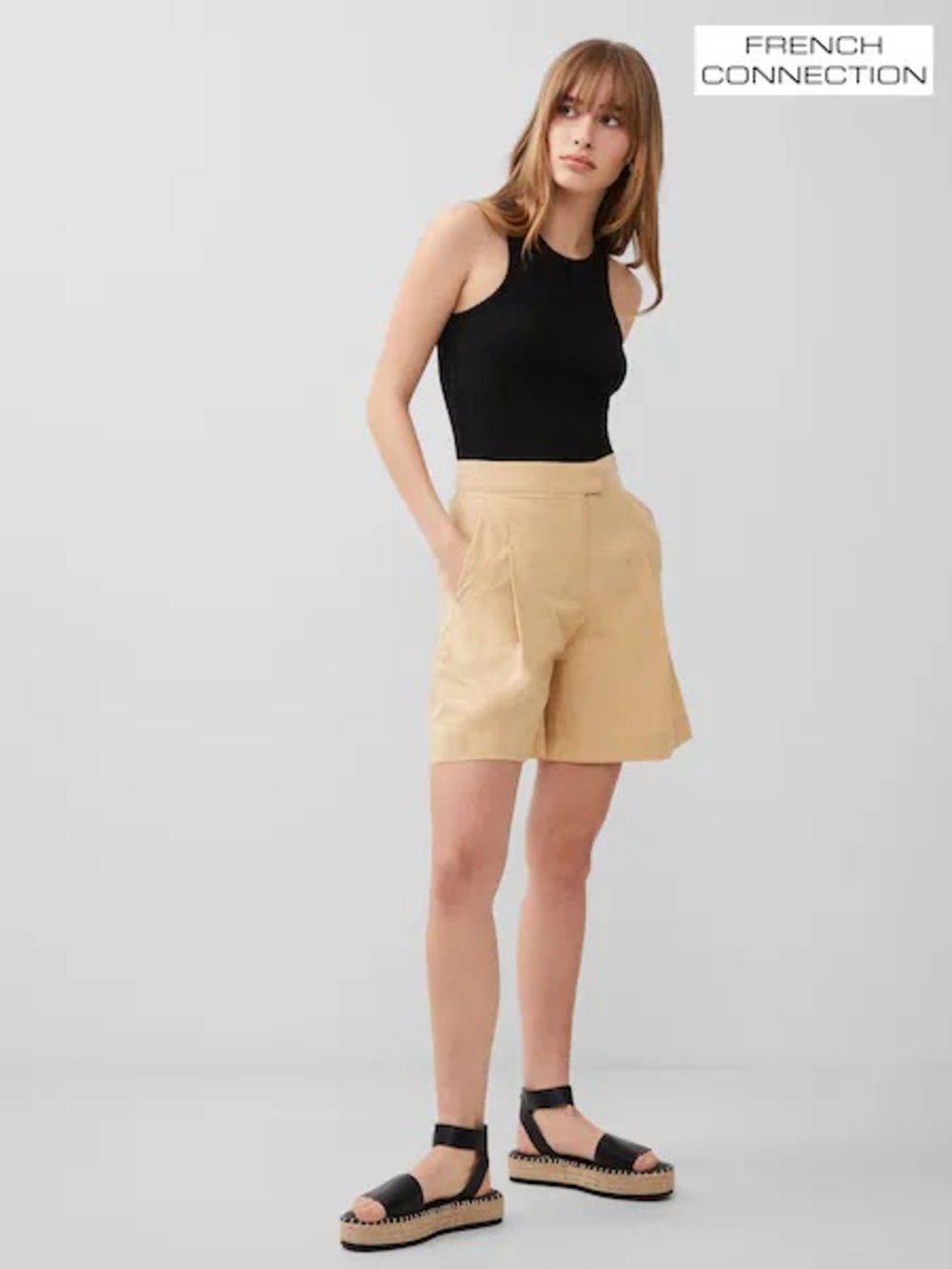 French Connection Tan High-Waist Bermuda Shorts size 4